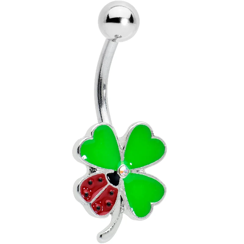 Designer Belly Rings with Modern Touch -Ladybug Shamrock St Patricks Day Belly Ring