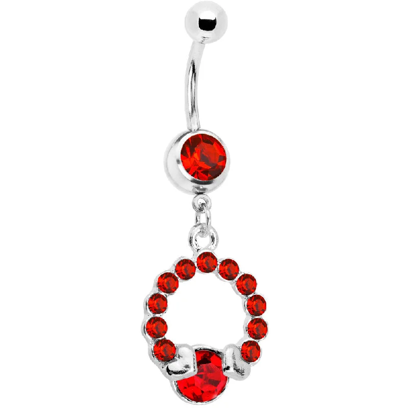 Stunning Belly Rings for Bold Fashion Statements -Red Gem Wrap Me in Love Heart Dangle Belly Ring