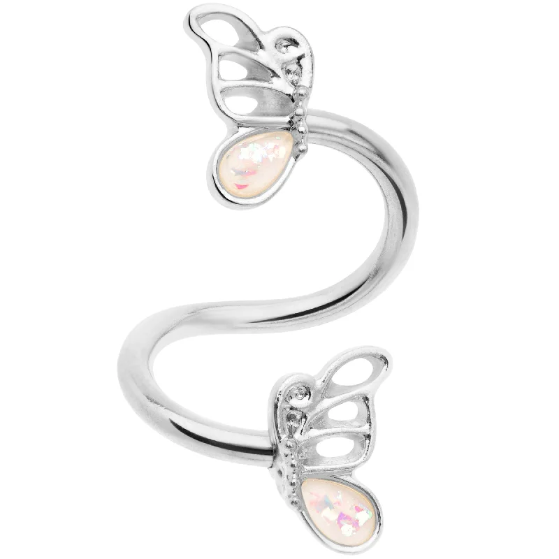 Belly Rings for Chic Fashionistas -White Faux Opal Butterfly Spiral Twister Belly Ring Belly Rings for Chic Fashionistas -White Faux Opal Butterfly Spiral Twister Belly Ring