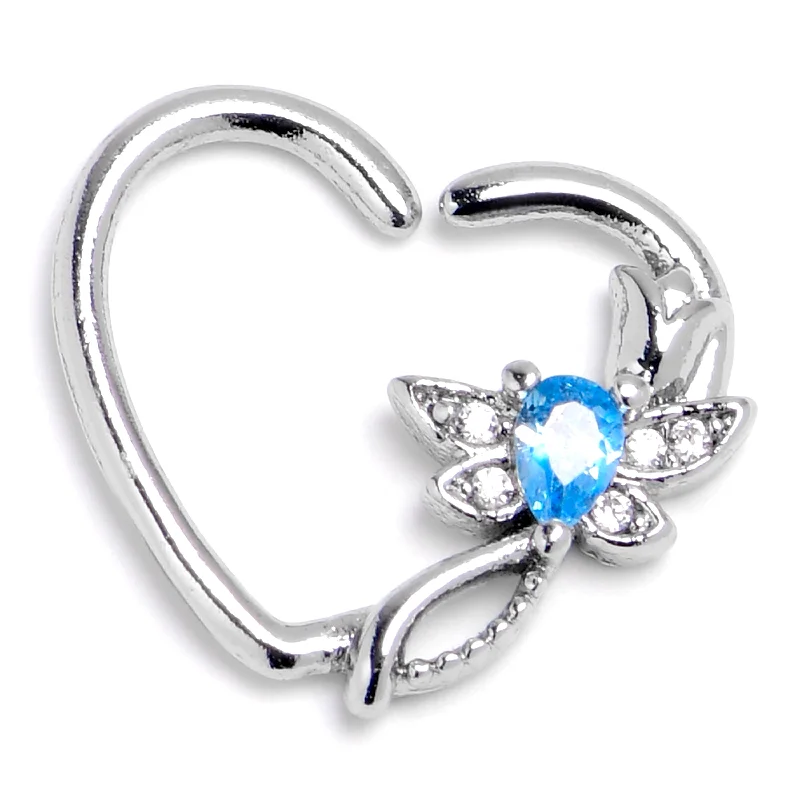 Women's Earrings – Elegant Designs for Every Personality--16 Gauge 3/8 Blue Gem Bold Dragonfly Heart Left Side Cartilage Earring