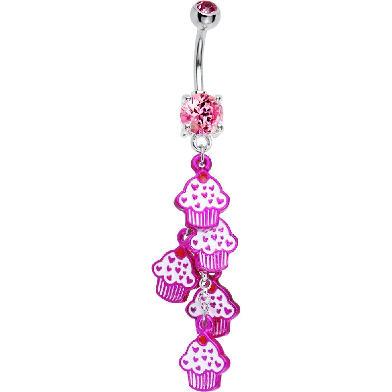 Comfortable Belly Rings for Everyday Wear -Pink Cubic Zirconia Sweet Cupcake Drop Belly Ring