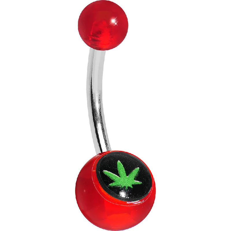 Trendy Belly Rings with Elegant Style -Red Acrylic Ganja Leaf Belly Ring