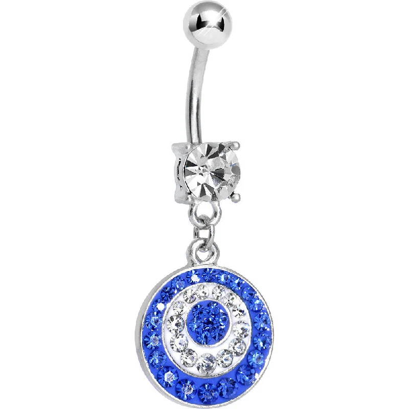 Comfortable Belly Rings with Special Design -Crystalline Blue Gem Paved Glittering Circles Dangle Belly Ring