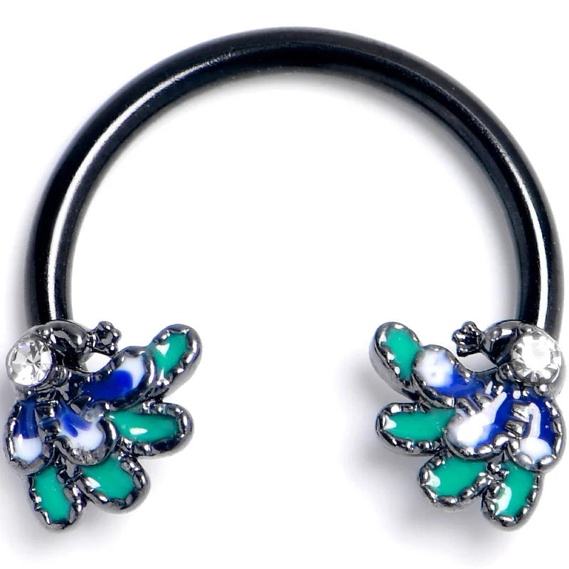 Women's Earrings – Elegant Designs for Every Personality--16 Gauge 3/8 Clear Gem Black Peacock Green Horseshoe Circular Barbell