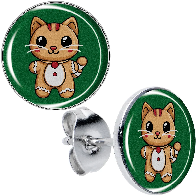 Women's Earrings – Elegant Designs for Every Personality--Christmas Holiday Gingerbrread Kitty Cat Stud Earrings