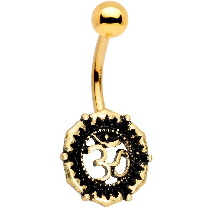 Elegant Belly Rings with Beautiful Accents -Gold Tone Anodized Spiritual Ohm Symbol Belly Ring