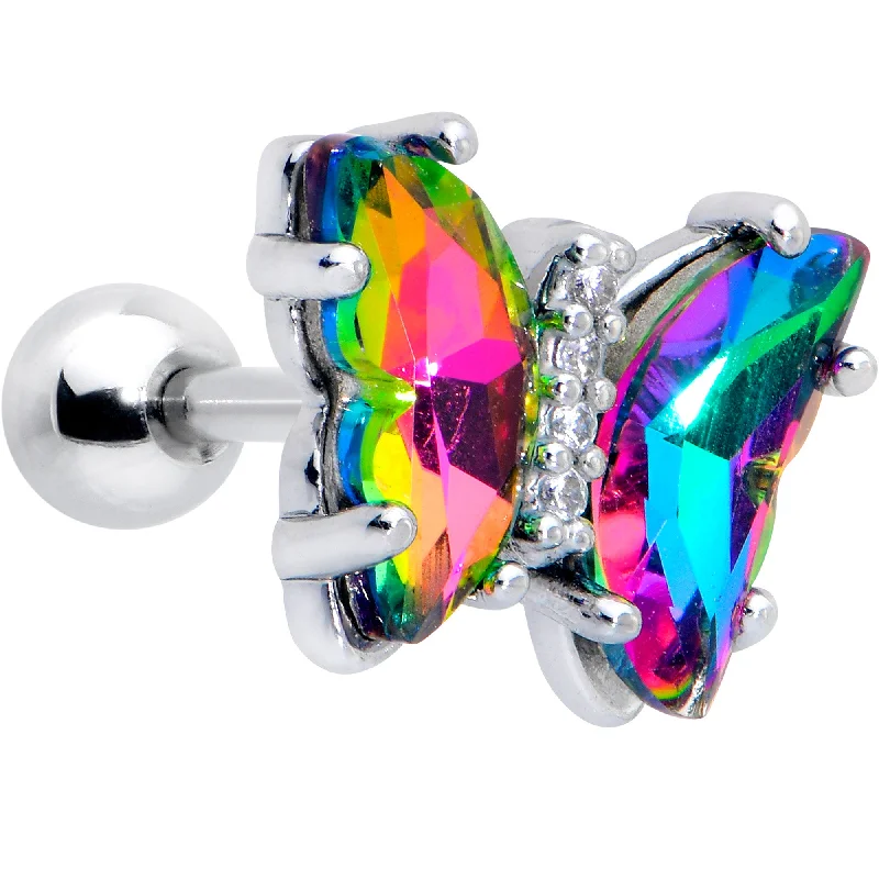 Women's Earrings – Elegant Designs for Every Personality--16 Gauge 1/4 Rainbow CZ Gem Simply Colorful Butterfly Cartilage Earring