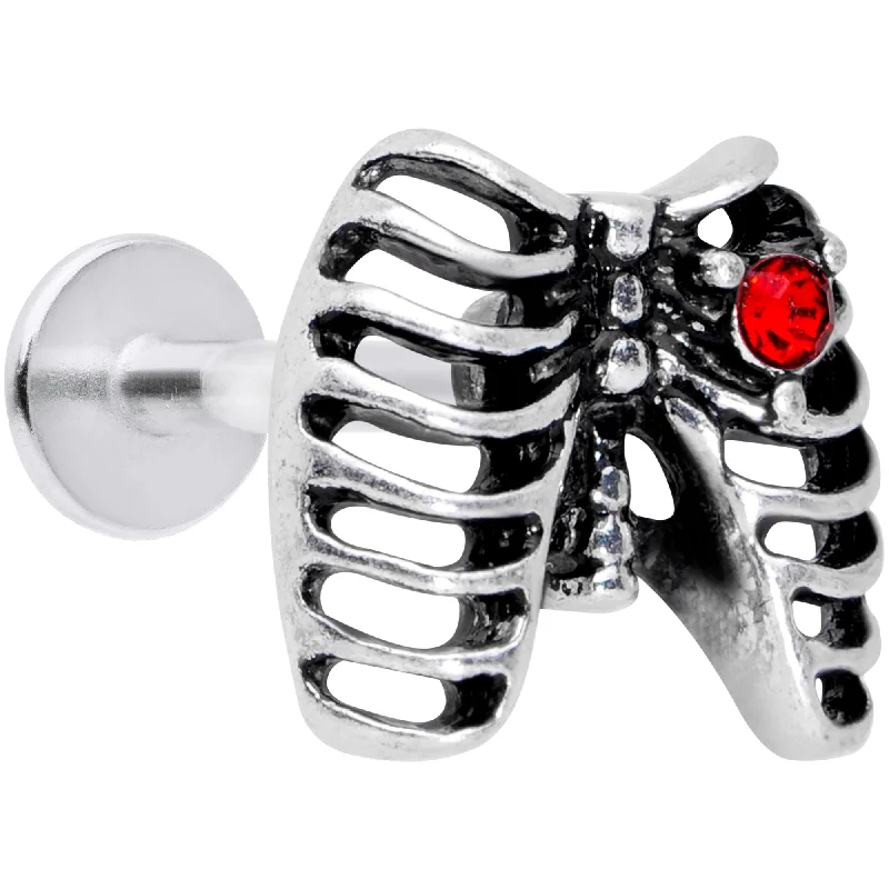 Lip Rings with Beautiful Detailing16 Gauge 5/16 Red CZ Gem Heart Skeleton Ribs Halloween Labret Tragus