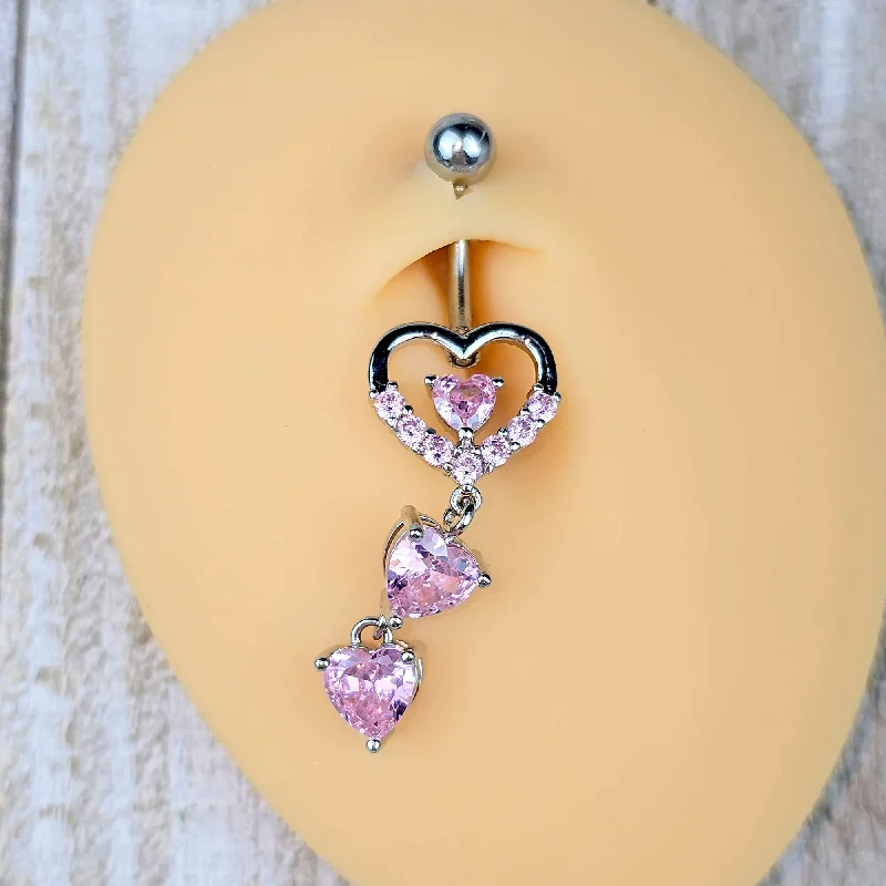 Belly Rings with Shiny Accents for Extra Glam -Pink Gem All My Hearts Dangle Belly Ring