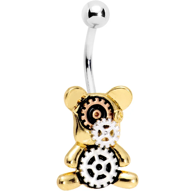 Designer Belly Rings with Modern Touch -Steampunk Gears Teddy Bear Belly Ring