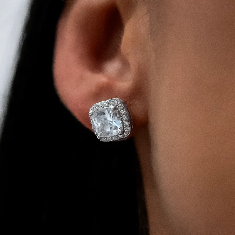 Women's Earrings – Elegant Designs for Every Personality--10mm Cushion Cut Earrings in White Gold