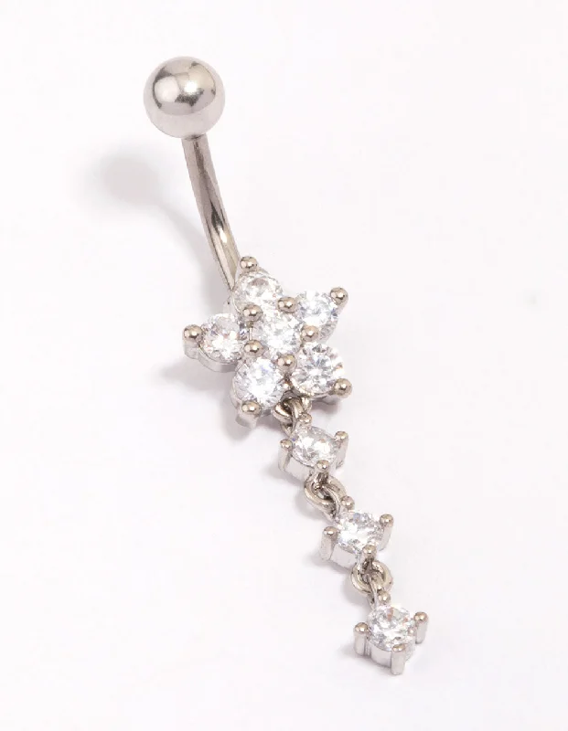 Stylish Belly Rings for Bold Statements -Titanium Cubic Zirconia Flower Triple Belly Piercing