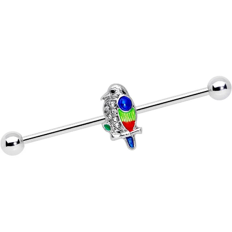 Women's Earrings – Elegant Designs for Every Personality--14 Gauge Clear Gem Tropical Parrot Bird Industrial Barbell 38mm