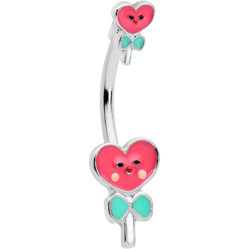 Stunning Belly Rings with Gorgeous Shine -Sweet Happy Heart Lollipop Valentine Double Mount Belly Ring