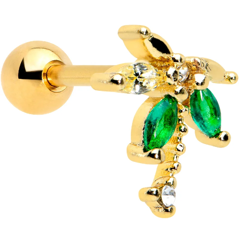 Women's Earrings – Elegant Designs for Every Personality--16 Gauge 1/4 Green Gem Gold Tone Palm Tree Cartilage Tragus Earring