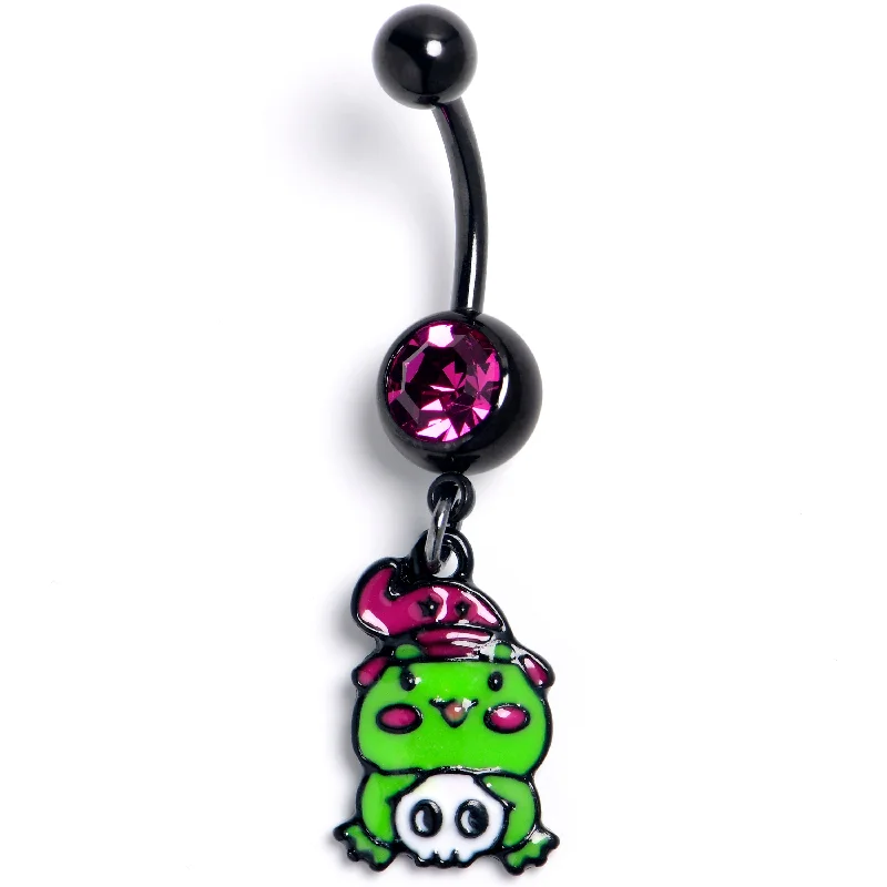 Trendy Belly Rings for Exclusive Fashion -Pink Gem Black Witch Frog Skull Halloween Dangle Belly Ring