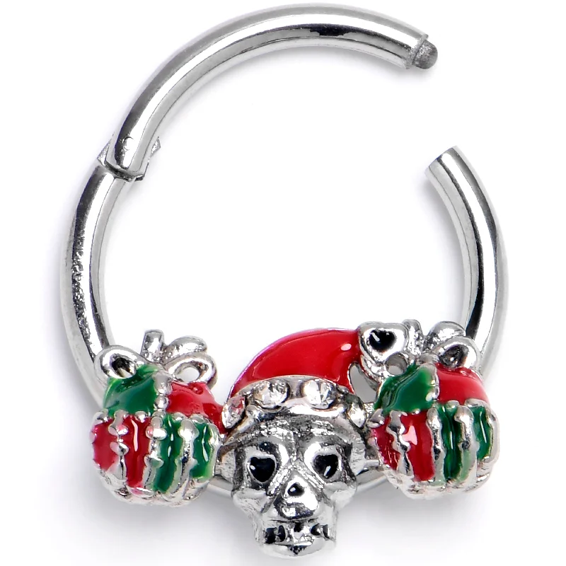 Women's Earrings – Elegant Designs for Every Personality--16 Gauge 3/8 Clear Gem Santa Hat Skull Gifts Hinged Segment Ring