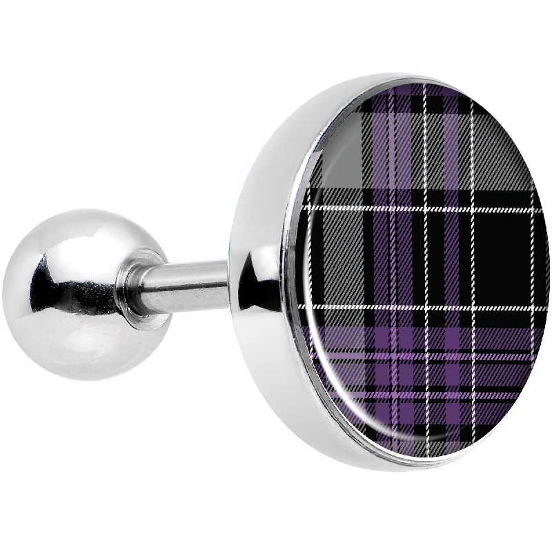 Women's Earrings – Elegant Designs for Every Personality--16 Gauge 1/4 Winter Purple Black Plaid Tragus Cartilage Earring