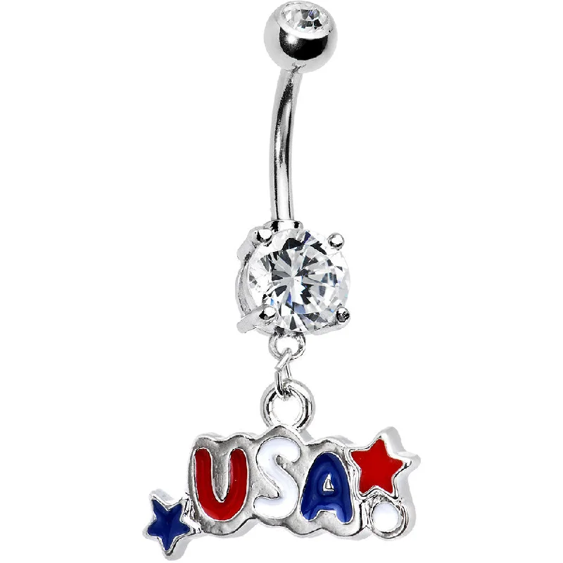 Stylish Belly Rings for Bold Statements -Patriotic USA Dual Gem Belly Ring