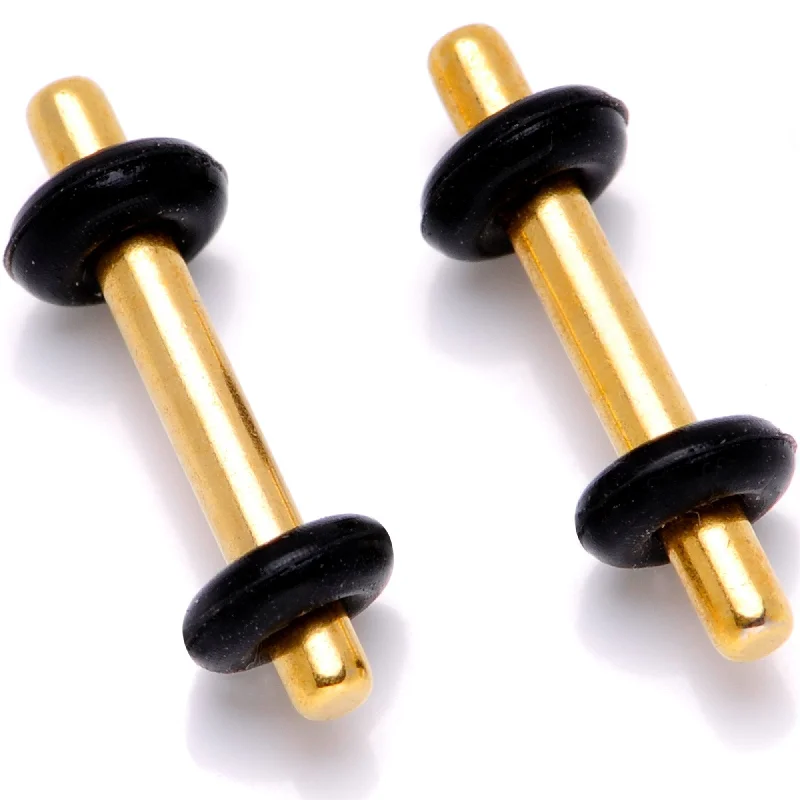 Women's Earrings – Elegant Designs for Every Personality--Gold Tone Anodized Titanium Micro Straight Plug Set 14 Gauge to 8 Gauge
