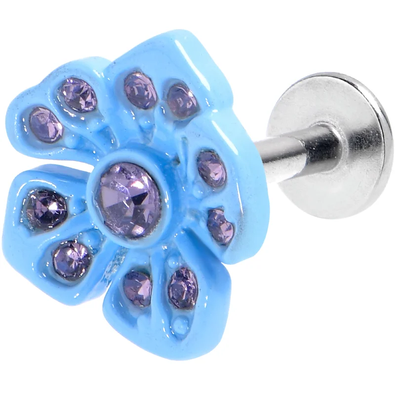 Women's Earrings – Elegant Designs for Every Personality--16 Gauge 1/4 Purple Gem Flower Blue Bloom Labret