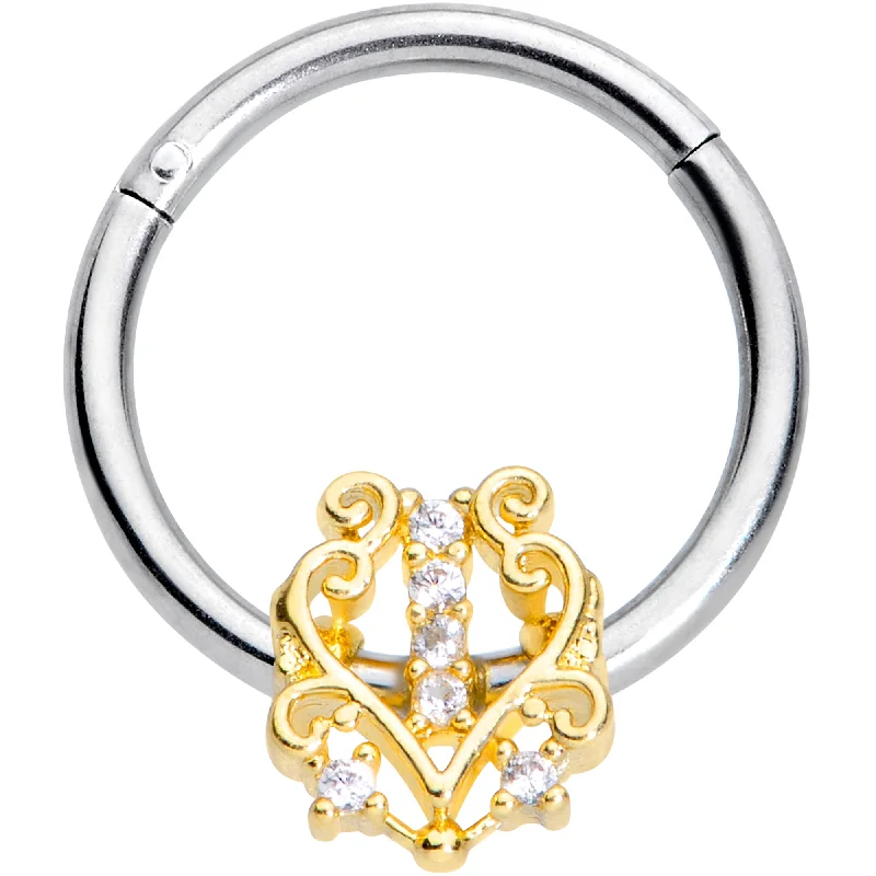 Customizable Nose Rings for Personalized Fashion -16 Gauge 3/8 Clear CZ Gem Fancy Heart Hinged Segment Ring Customizable Nose Rings for Personalized Fashion -16 Gauge 3/8 Clear CZ Gem Fancy Heart Hinged Segment Ring