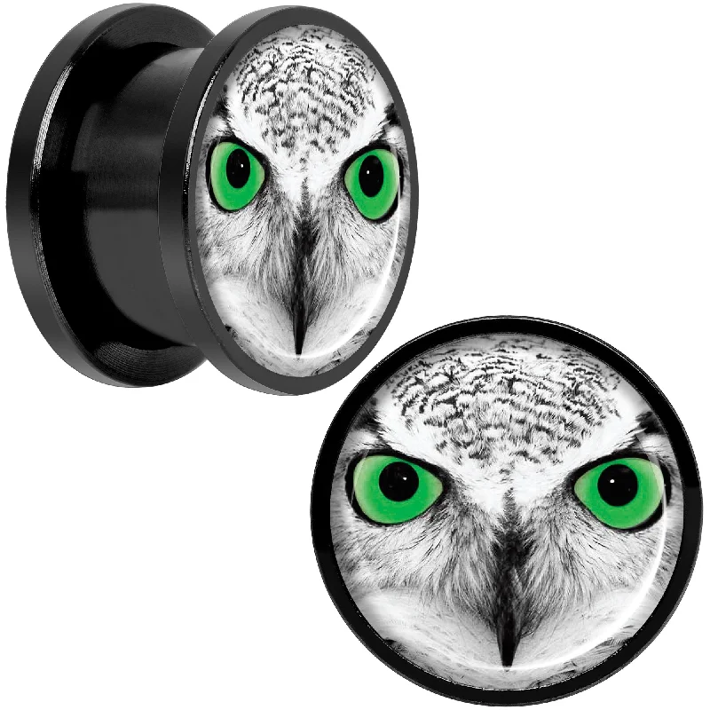 Women's Earrings – Elegant Designs for Every Personality--Black White Owl Black Anodized Screw Fit Plug Set 9/16