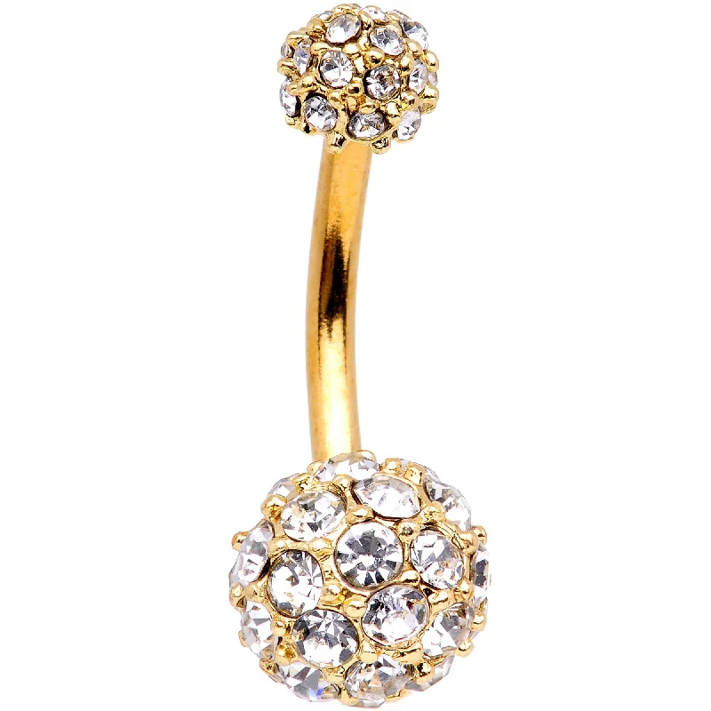 Stylish Belly Rings for Active Lifestyles -Clear Gem Cluster Gold Tone Electroplated Belly Ring
