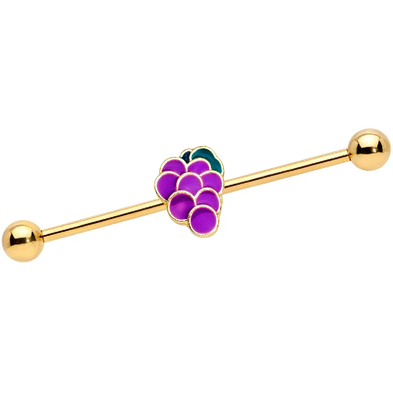 Women's Earrings – Elegant Designs for Every Personality--14 Gauge Gold Tone Sweet Purple Grapes Industrial Barbell 38mm