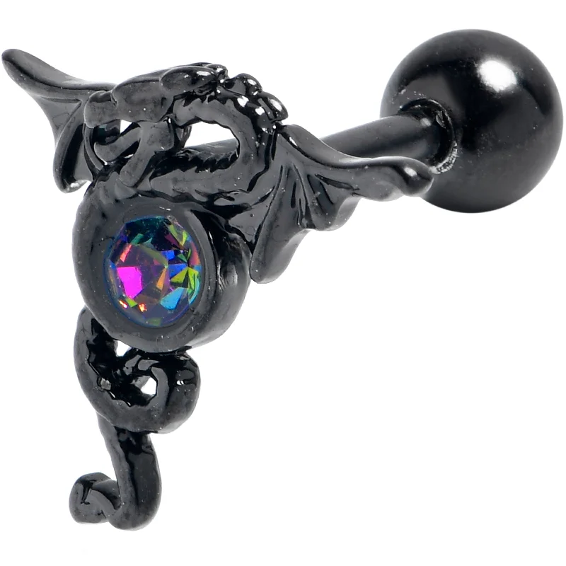 Women's Earrings – Elegant Designs for Every Personality--16 Gauge 1/4 Purple Tourmaline Black Majestic Dragon Cartilage Earring