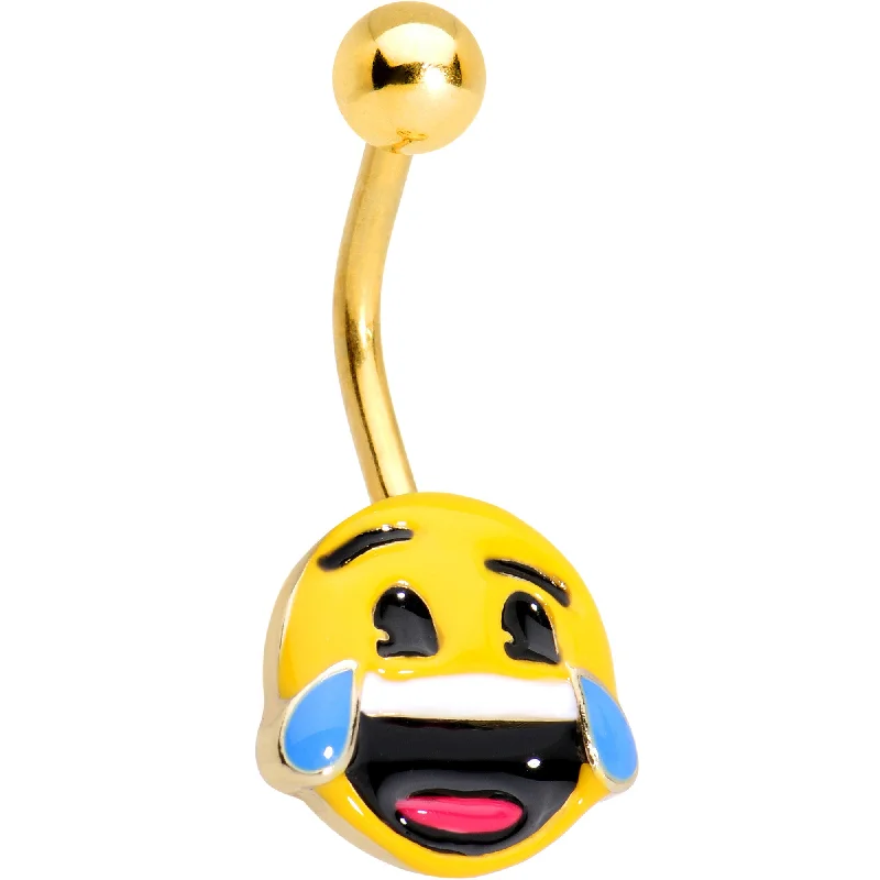 Custom Belly Rings with Personalized Designs -Officially Licensed Laughing emoji Gold Tone Anodized Belly Ring Custom Belly Rings with Personalized Designs -Officially Licensed Laughing emoji Gold Tone Anodized Belly Ring