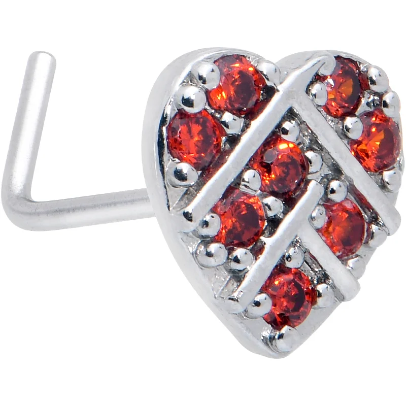 Nose Rings for Traditional Looks -20 Gauge 7mm Red CZ Gem Lattice Heart L Shape Nose Ring Nose Rings for Traditional Looks -20 Gauge 7mm Red CZ Gem Lattice Heart L Shape Nose Ring