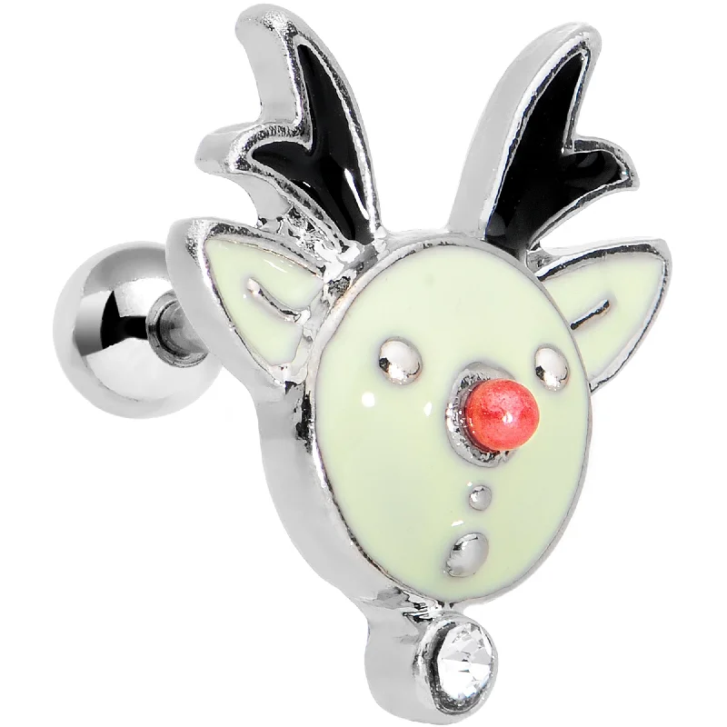Women's Earrings – Elegant Designs for Every Personality--16 Gauge 1/4 Clear Red Gem Reindeer Tragus Cartilage Earring