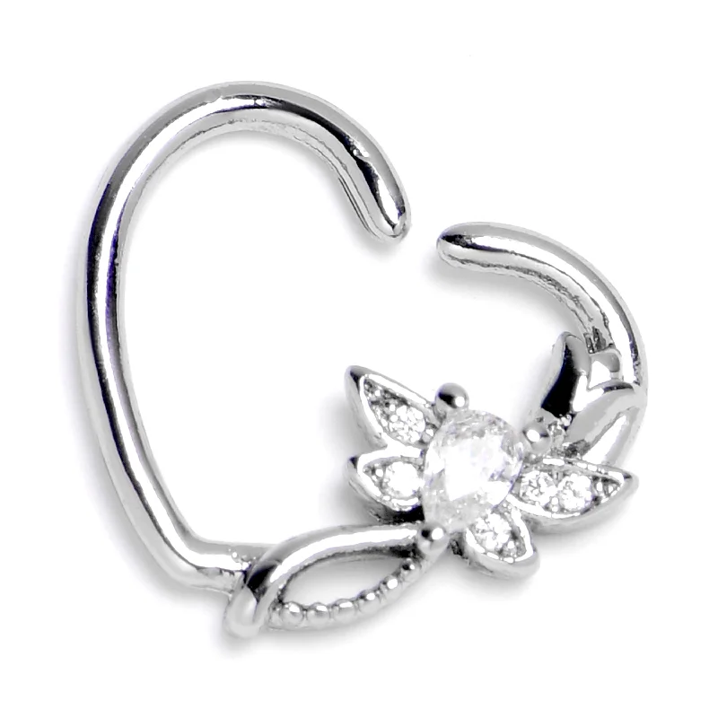 Women's Earrings – Elegant Designs for Every Personality--16 Gauge 3/8 Clear Gem Bold Dragonfly Heart Left Side Cartilage Earring
