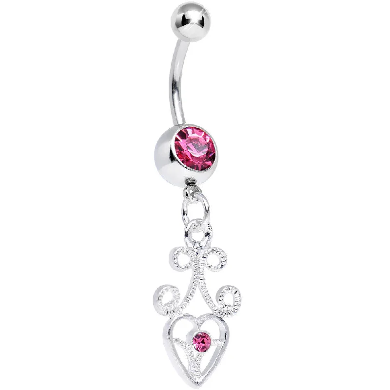 Unique Belly Rings with Stunning Accents -Pink Gem Thrill of the Frill Heart Dangle Belly Ring