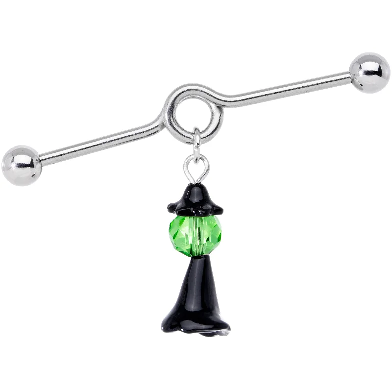 Women's Earrings – Elegant Designs for Every Personality--14 Gauge Green Gem Spooky Witch Halloween Dangle Project Bar 38mm