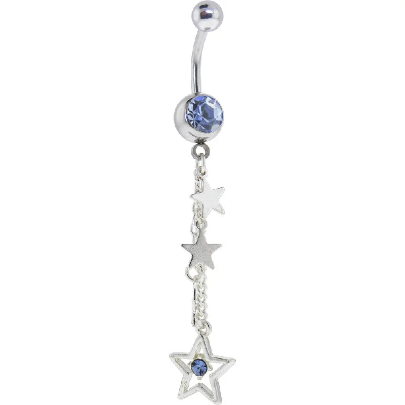 Comfortable Belly Rings for Fashionista Look -Solar Blue Gem SOARING STAR Chain Drop Dangle Belly Ring