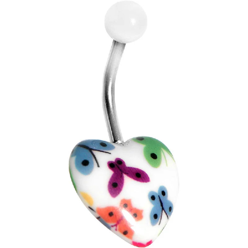 Unique Belly Rings for Fashion-Lovers -Butterfly Puffed Heart Belly Ring