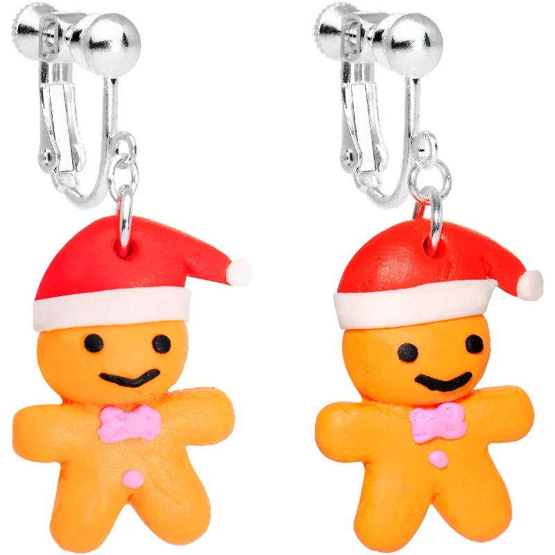Women's Earrings – Elegant Designs for Every Personality--Silver Plated Holiday Gingerbread Santa Clip On Earrings