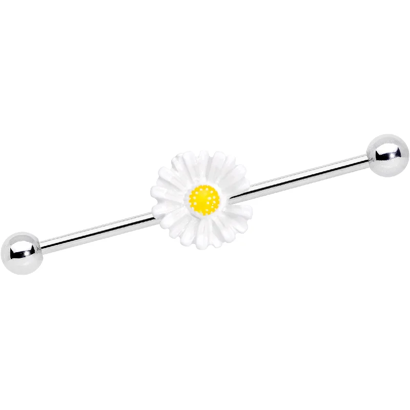 Women's Earrings – Elegant Designs for Every Personality--14 Gauge White Daisy Industrial Barbell 38mm