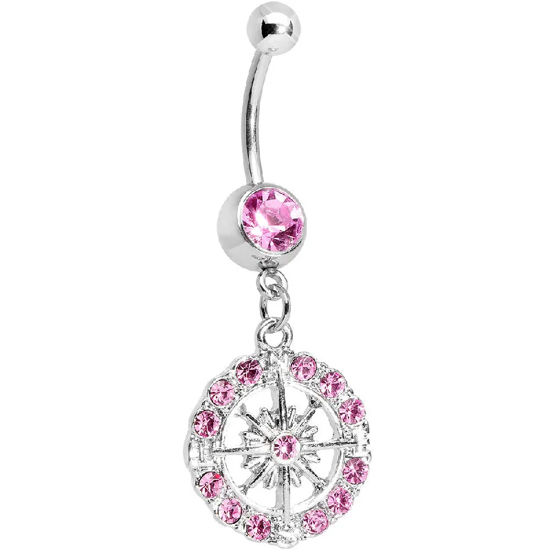 Comfortable Belly Rings for Exclusive Appeal -Pink Gem Brilliant Sunburst Flower Dangle Belly Ring Comfortable Belly Rings for Exclusive Appeal -Pink Gem Brilliant Sunburst Flower Dangle Belly Ring