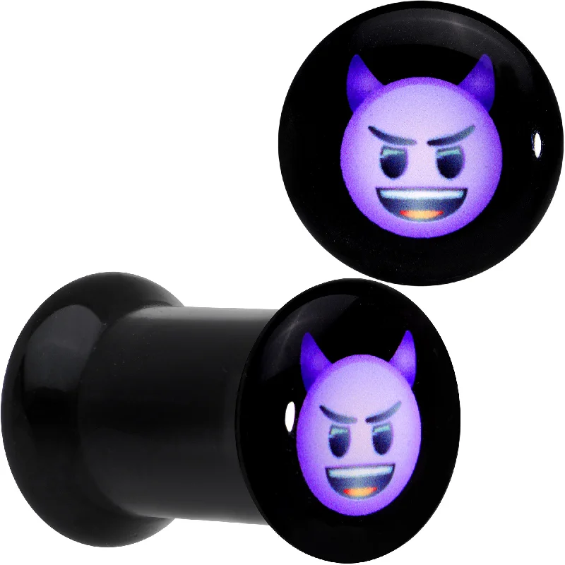 Women's Earrings – Elegant Designs for Every Personality--2 Gauge Licensed Purple Devil emoji Acrylic Double Flare Plug Set