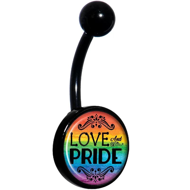Stylish Belly Rings for Bold Statements -Rainbow Love and Pride Black Belly Ring