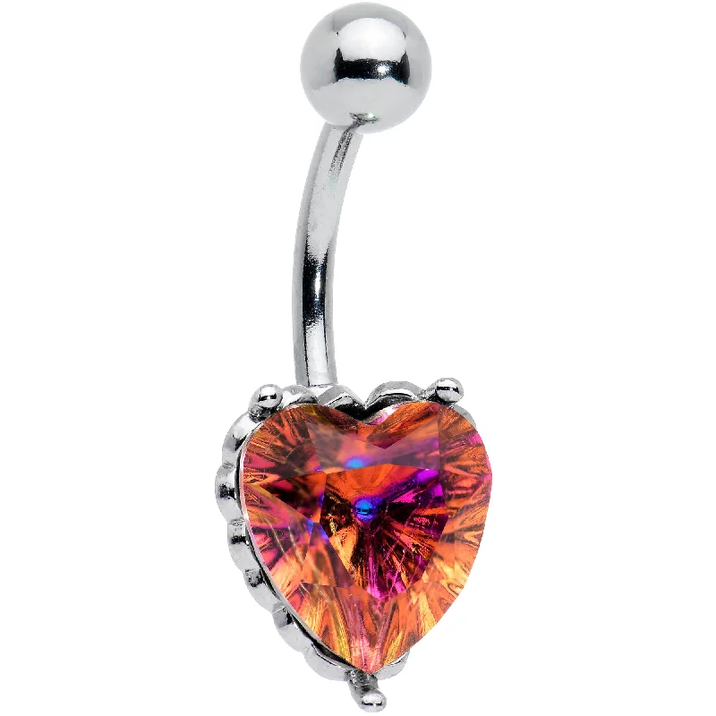 Trendy Belly Rings with Shiny Stones -Pink CZ Gem Great Big Heart Valentines Day Belly Ring