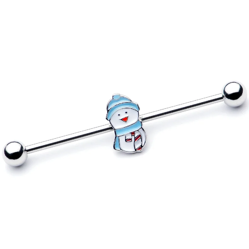 Women's Earrings – Elegant Designs for Every Personality--14 Gauge Snowman Winter Holiday Industrial Barbell 38mm