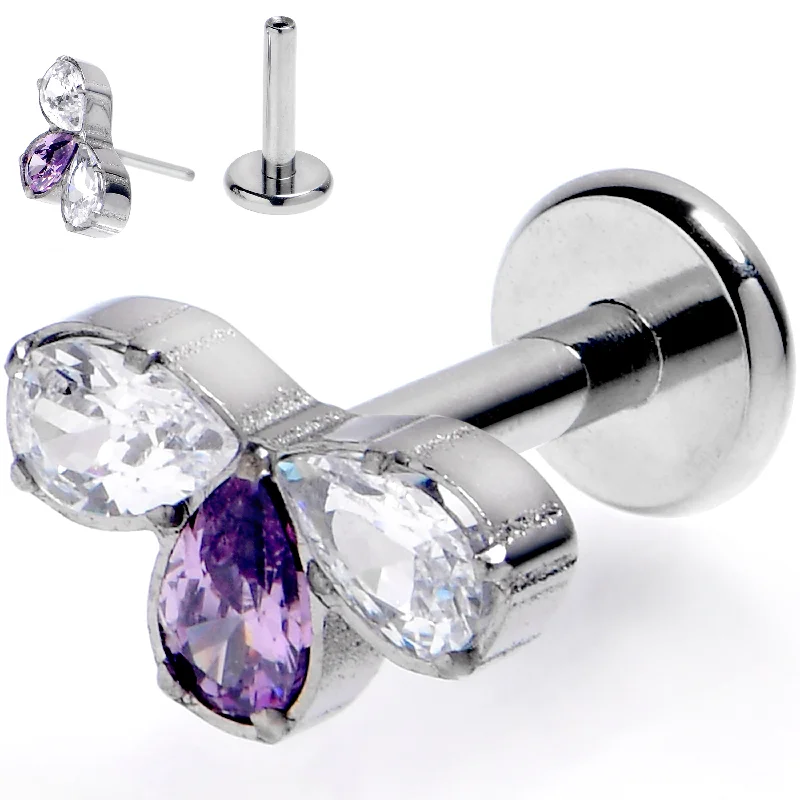 Women's Earrings – Elegant Designs for Every Personality--16 Gauge 1/4 Purple Gem Grade 23 Titanium Threadless Push In Labret Tragus
