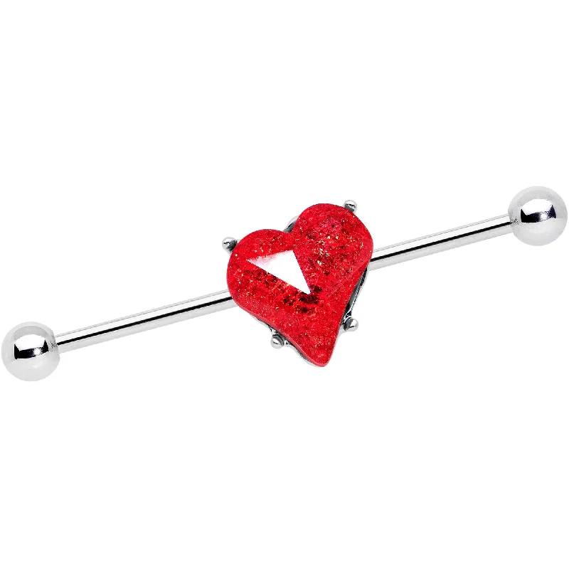 Women's Earrings – Elegant Designs for Every Personality--14 Gauge Red Gem Heart Love Valentines Day Industrial Barbell 38mm