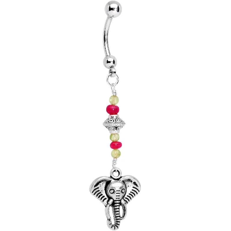 Comfortable Belly Rings with Vibrant Shine -Handcrafted Peridot Ruby Bead Great Elephant Dangle Belly Ring