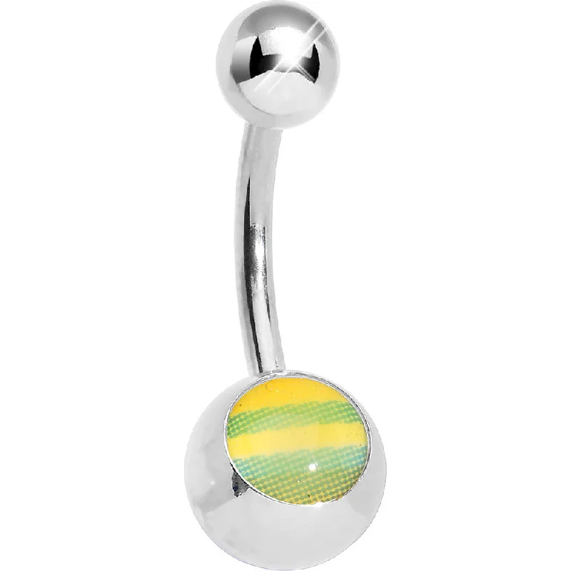 Designer Belly Rings for Bold Looks -Yellow and Green Pixilated Stripes Belly Ring