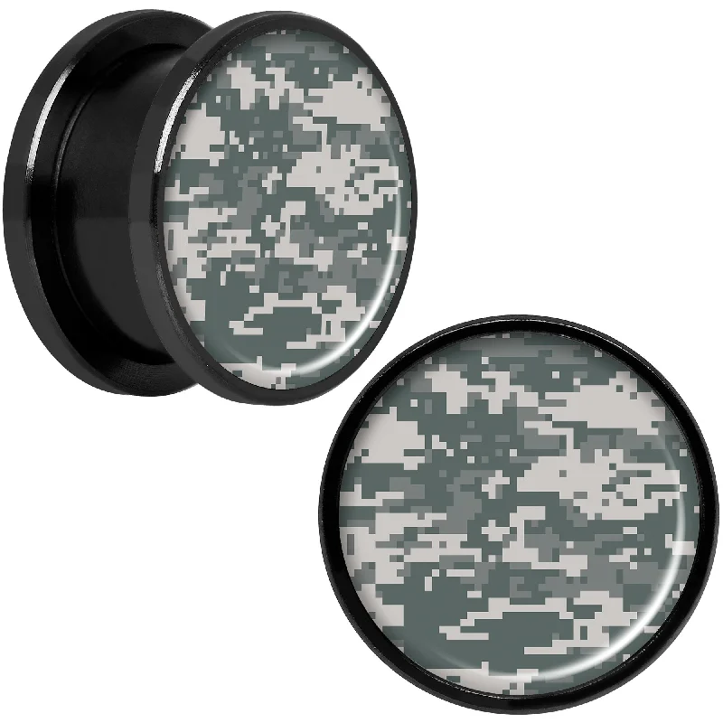 Women's Earrings – Elegant Designs for Every Personality--Digital Camo Print Black Anodized Screw Fit Plug Set 5/8